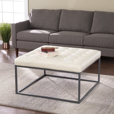 34.75" Wide Faux Leather Tufted Square Standard Ottoman - Image 0