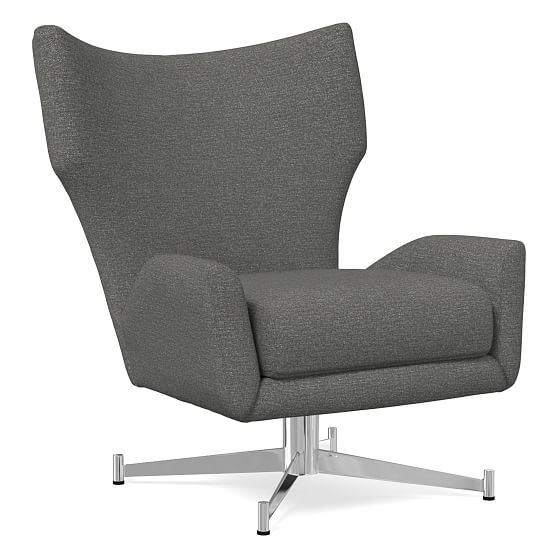 OPEN BOX: Hemming Swivel Base Chair, Chenille Tweed, Pewter, Polished Nickel - Image 0