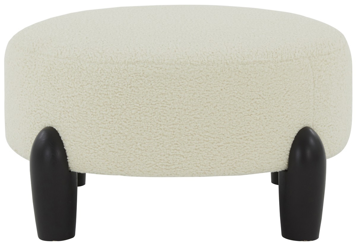 Perez Scandinavian Round Ottoman - Ivory/Black - Image 0