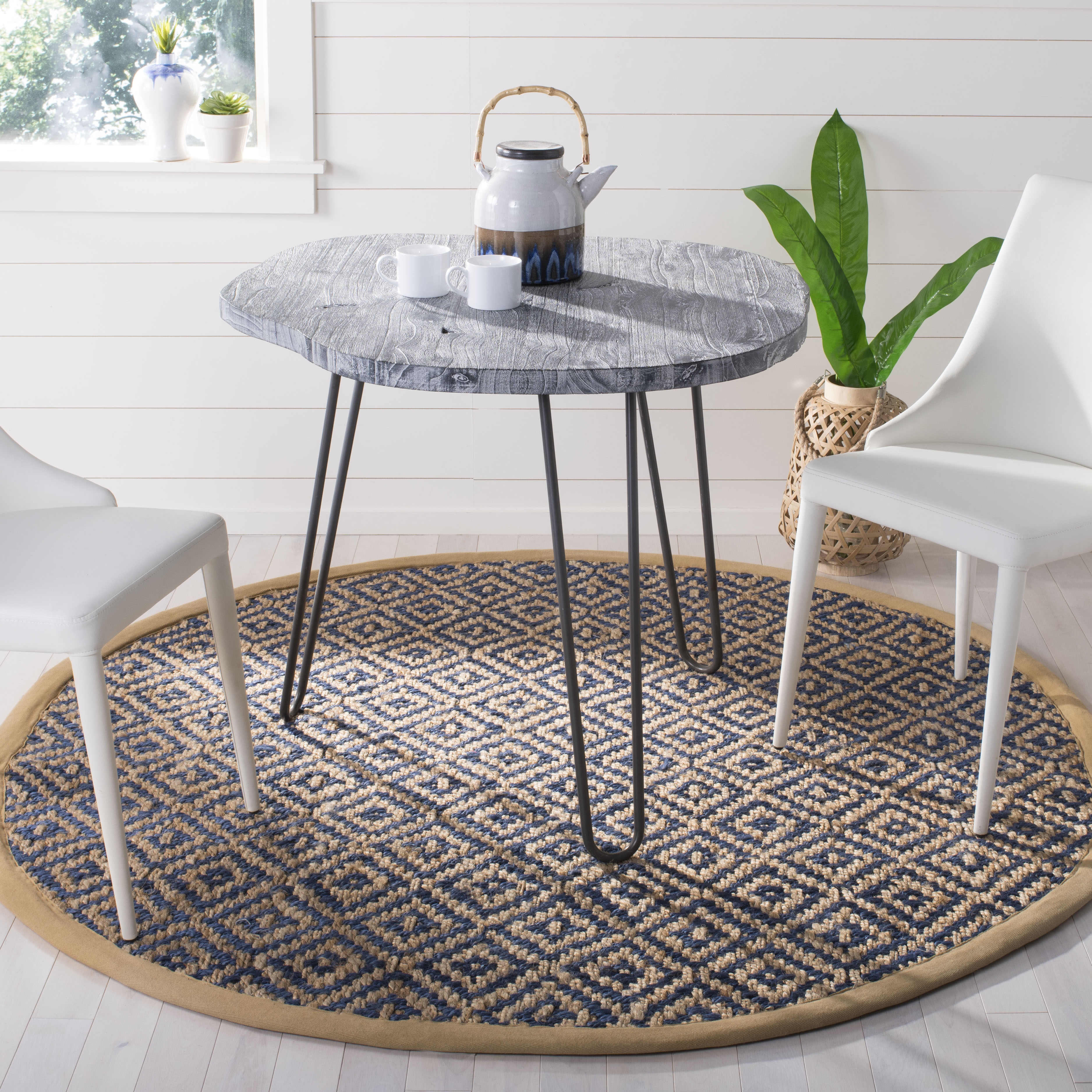 Arlo Home Hand Woven Area Rug, NF266D, Tropical Blue/Natural,  6' X 6' Round - Image 1