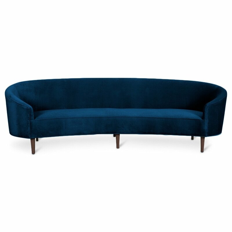 Art Deco Curved Sofa Upholstery: Indigo Blue - Image 0