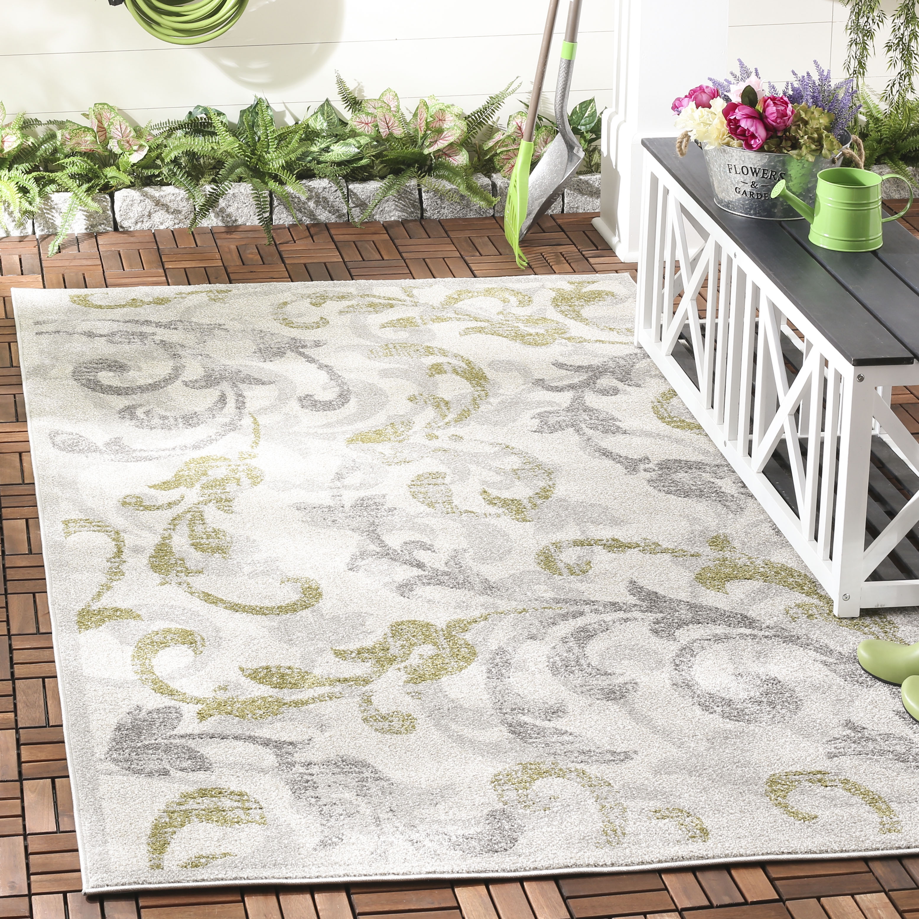 Arlo Home Indoor/Outdoor Woven Area Rug, AMT428E, Ivory/Light Grey,  9' X 9' Square - Image 1