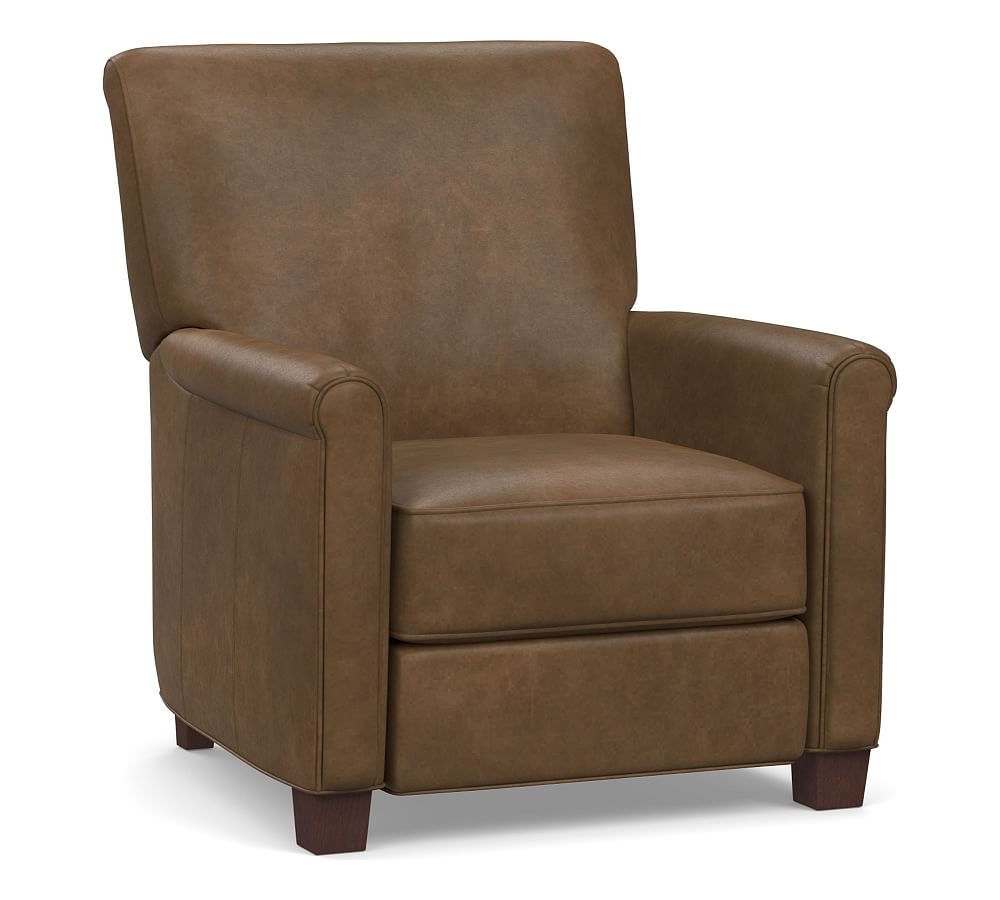 Irving Roll Arm Leather Recliner, Polyester Wrapped Cushions, Churchfield Chocolate - Image 0
