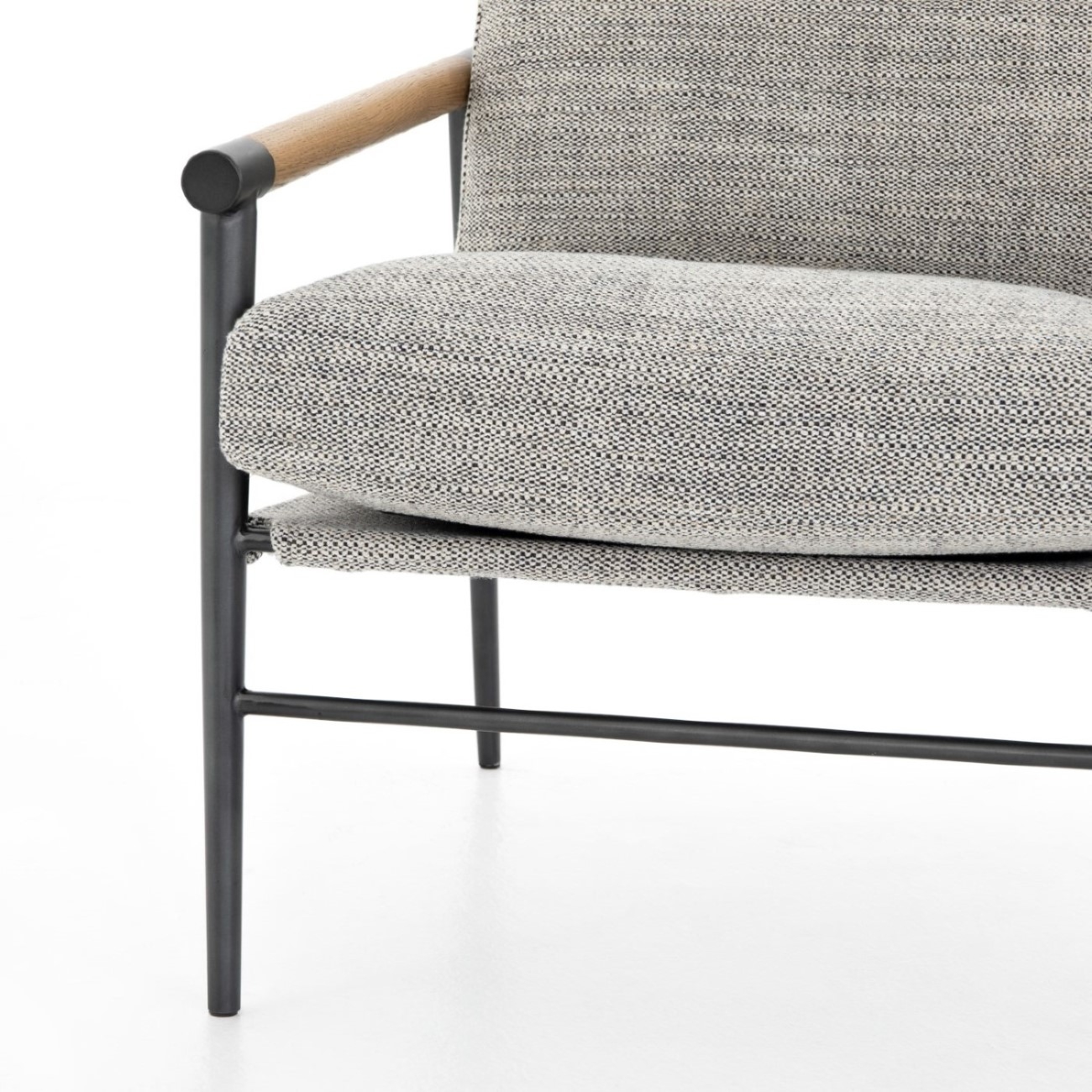 Zander Modern Classic Grey Upholstered Oak Wood Steel Arm Chair - Image 9