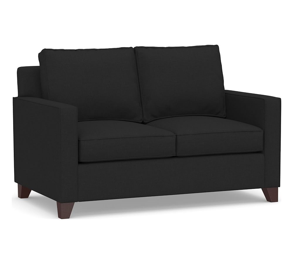 Cameron Square Arm Upholstered Loveseat 73", Polyester Wrapped Cushions, Textured Basketweave Black - Image 0
