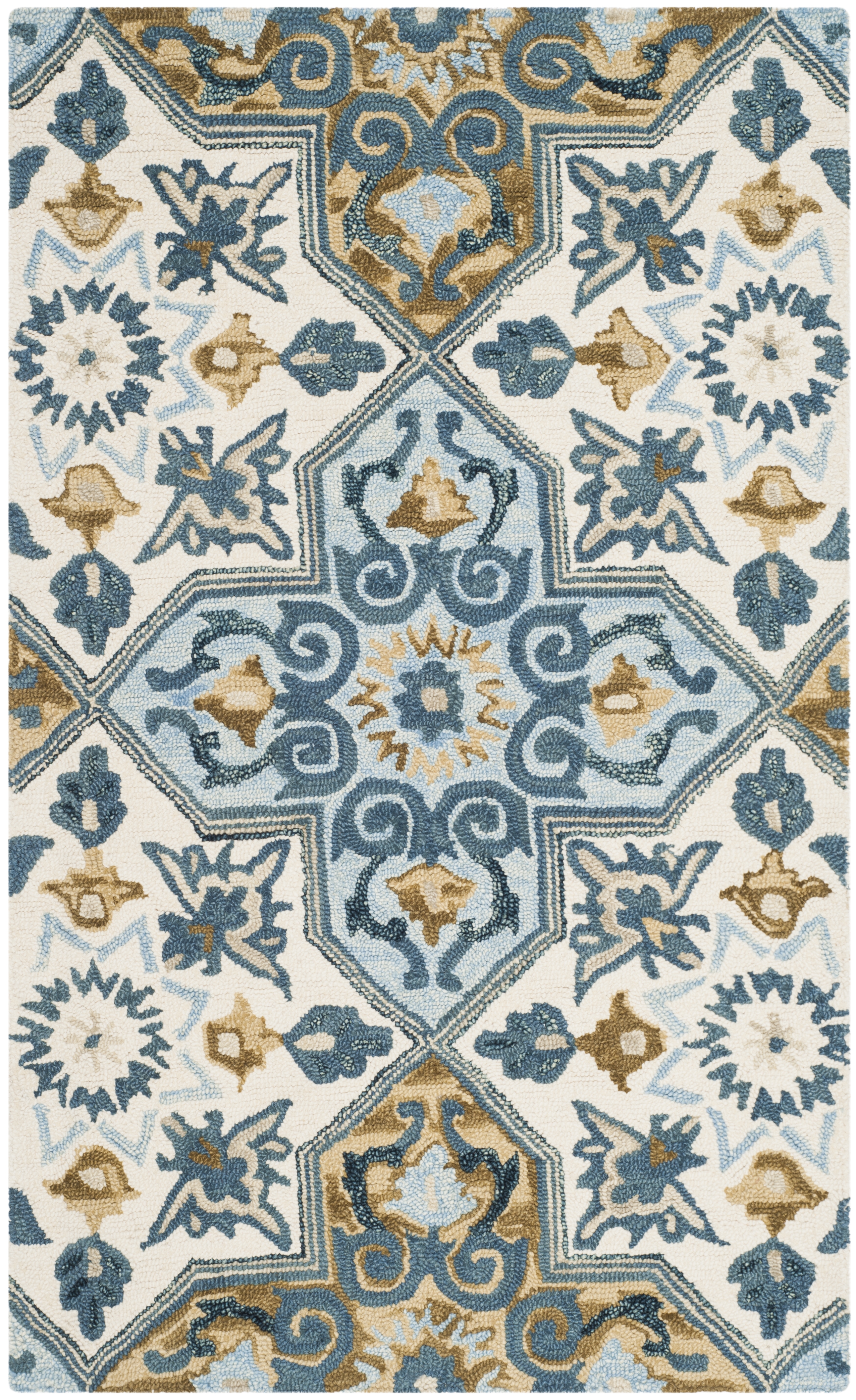 Arlo Home Hand Hooked Area Rug, SZN380A, Ivory/Blue,  3' X 5' - Image 0