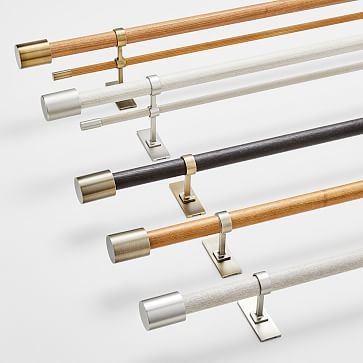 Mid-Century Double Rod, Wood/Brass, 28"-48" - Image 1