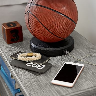 Basketball Table Lamp with USB, Brown - Image 2