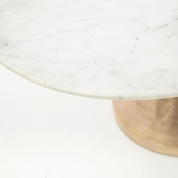 Silhouette Pedestal Dining Table, Round White Marble, Brushed Nickel - Image 2