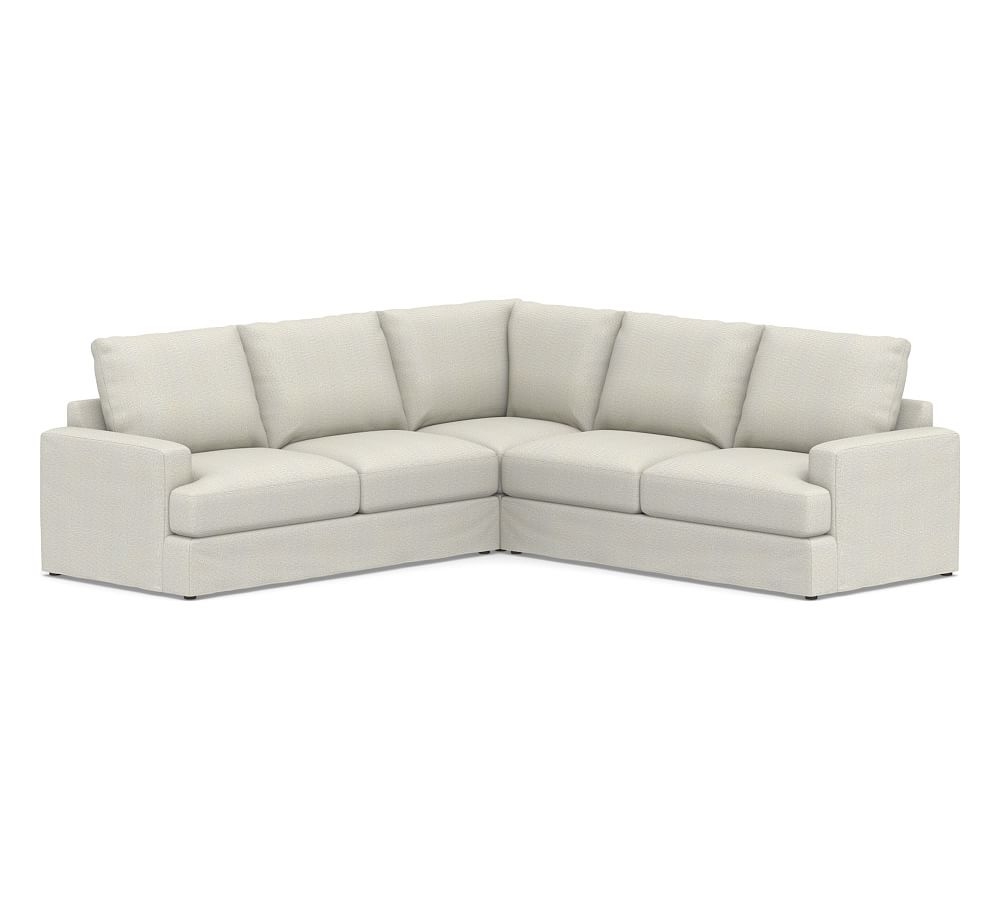Canyon Square Arm Slipcovered 3-Piece L-Shaped Corner Sectional, Down Blend Wrapped Cushions, Performance Heathered Basketweave Dove - Image 0