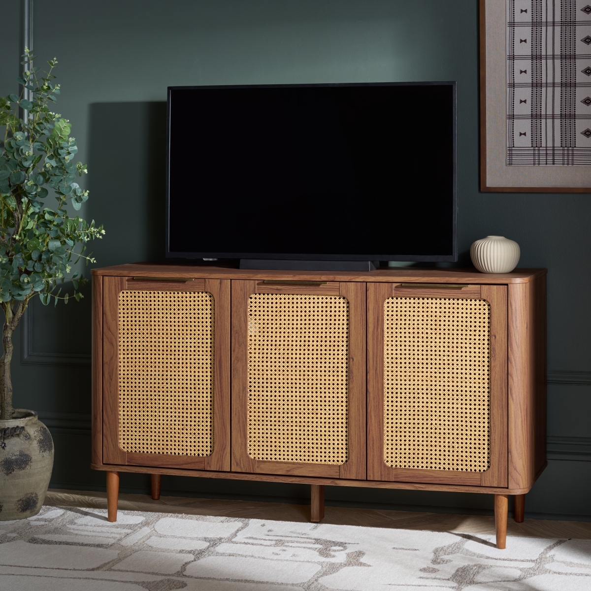 Brey 3 Drawer Sideboard/Media Stand - Walnut / Brass - Image 1