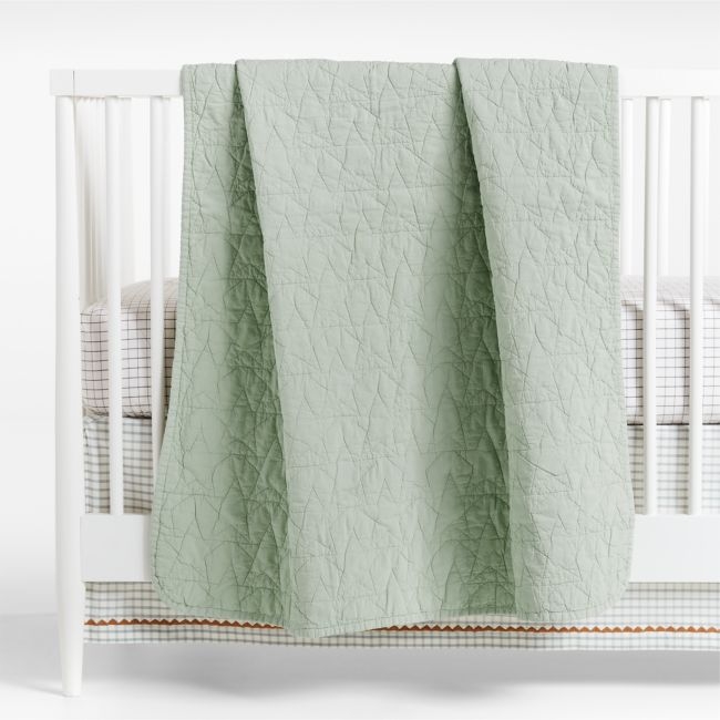 Sunwashed Seafoam Green Star Organic Cotton Baby Crib Quilt - Image 0