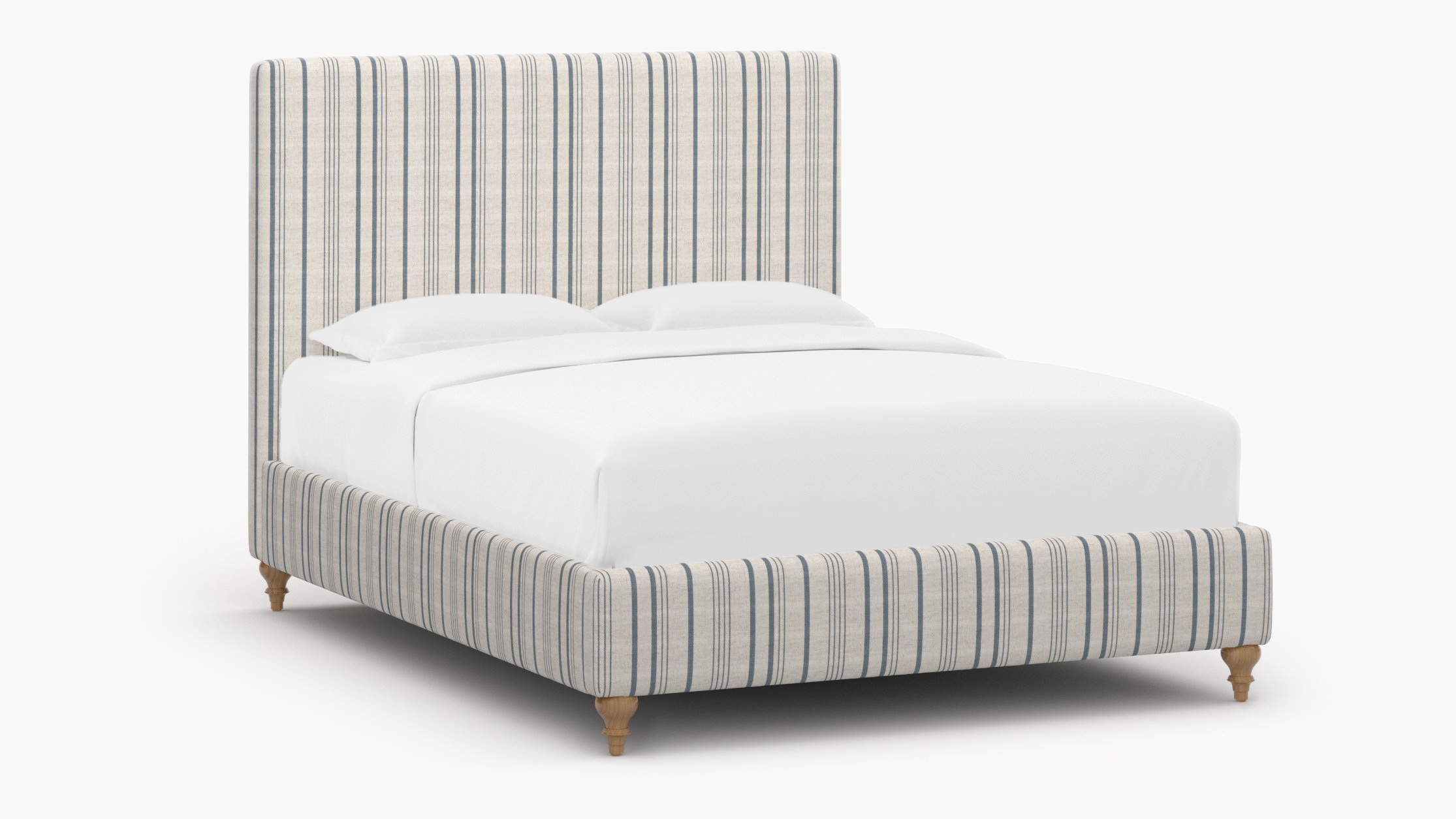 Classic Bed, Blue Market Stripe, Natural Traditional Turned Leg, King - Image 1