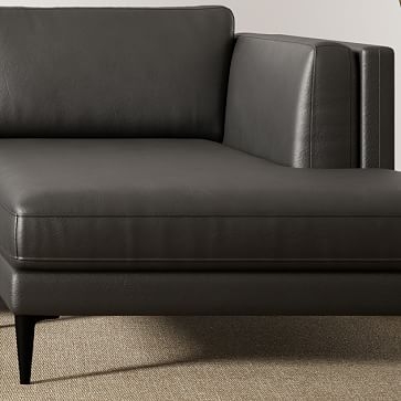 Anton 105" Right 2-Piece Chaise Sectional, Sierra Leather, Licorice, Polished Dark Pewter - Image 1