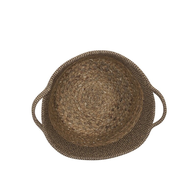 Tweed Cotton Rope & Hyacinth Storage Basket With Side Handles - Image 3