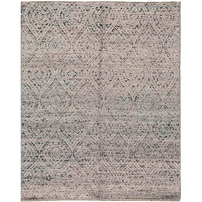 Geometric Hand-Knotted 8'1" x 10' Wool Black/Silver Area Rug - Image 0