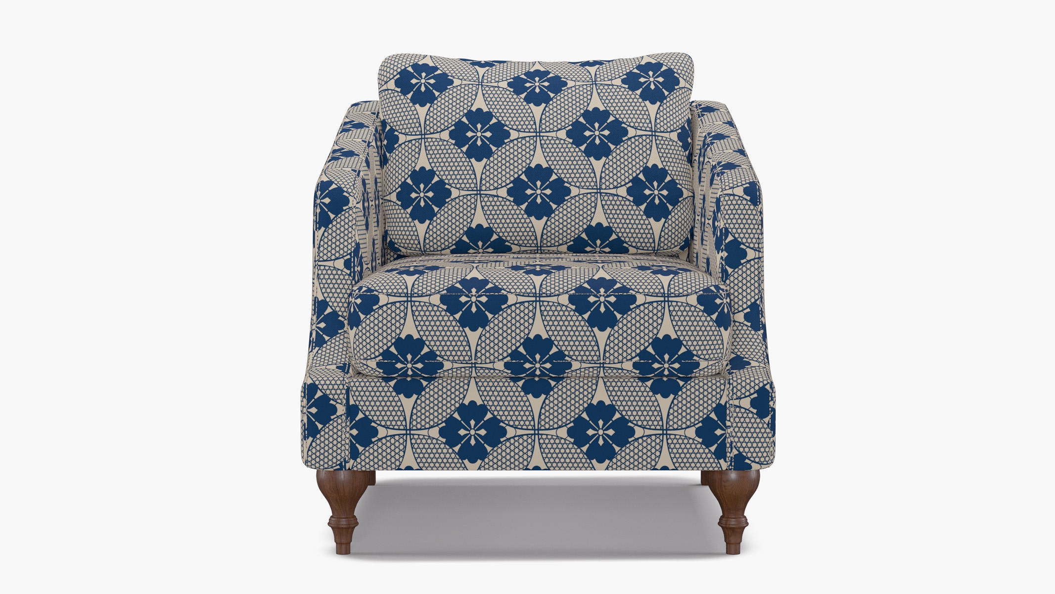 Slope Arm Chair, Bright Navy Solaire, Walnut Turned Wood Leg - Image 0