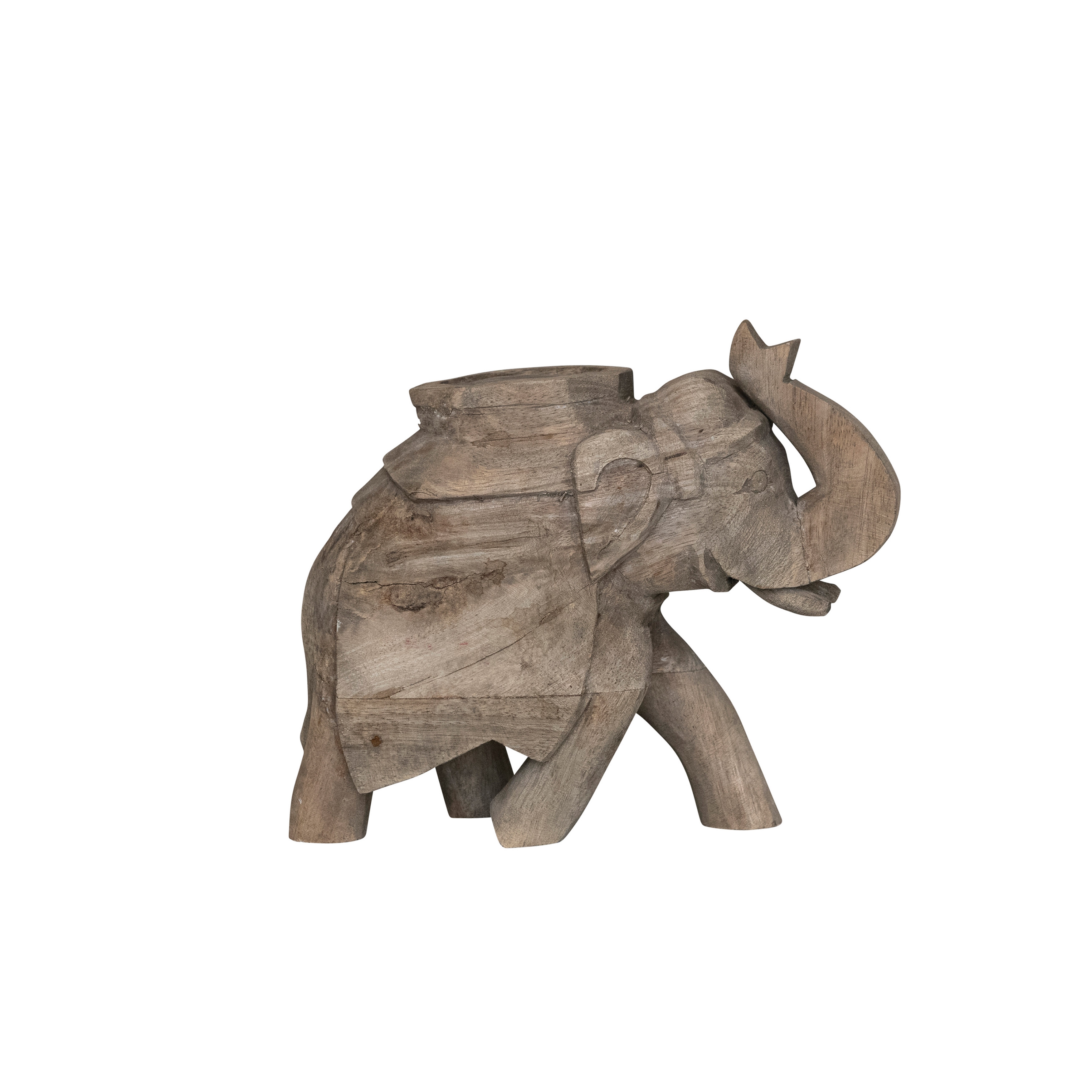 7 Inches Hand-Carved Mango Wood Elephant Figurine Decor, Sandwashed Finish - Image 0