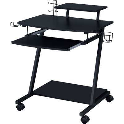 Gaming Desk With Metal Frame And Casters, Black - Image 0