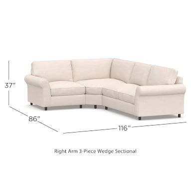 PB Comfort Roll Arm Upholstered Right Arm 3-Piece Wedge Sectional, Box Edge Memory Foam Cushions, Performance Brushed Basketweave Chambray - Image 2