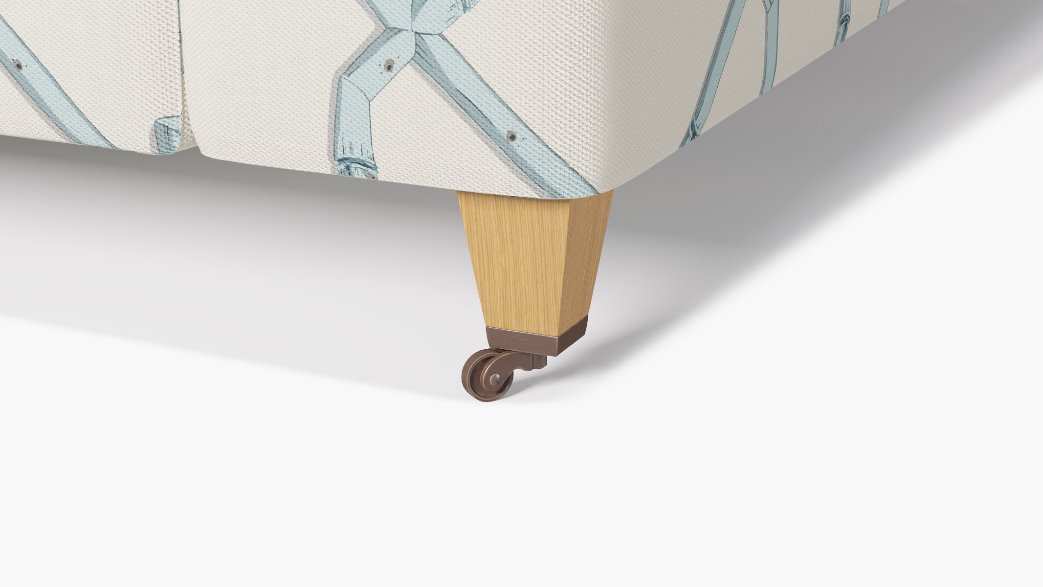 Classic Sofa, Blue Baldwin Bamboo, Natural with Antique Brass Caster - Image 1