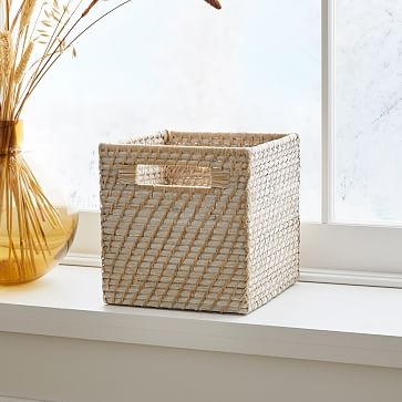 Modern Weave Storage Cubby Basket, Whitewash - Image 0