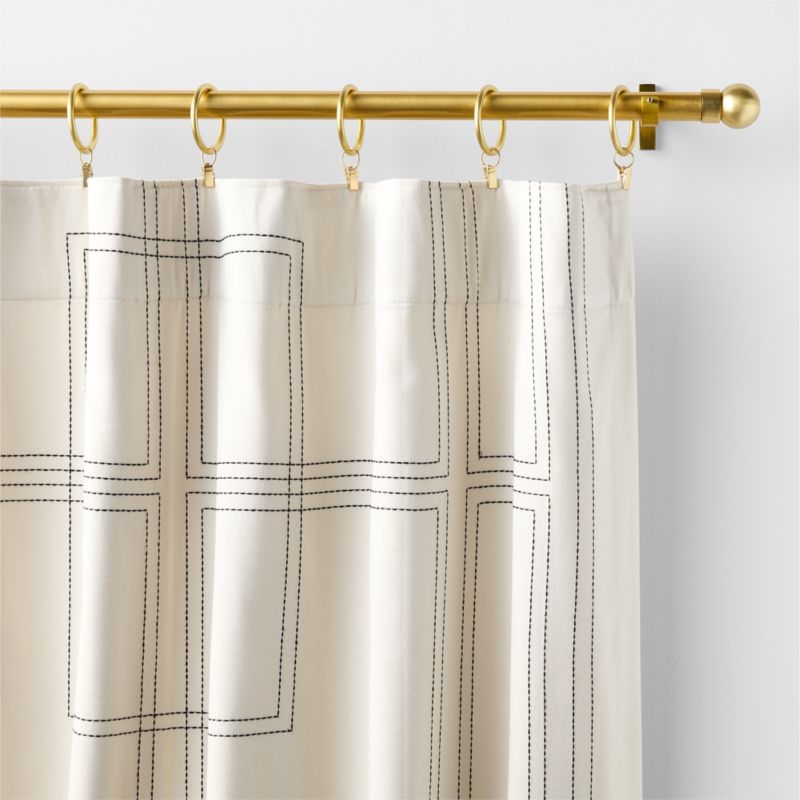 Embroidered Craftsman Ivory/Midnight Navy Organic Cotton Sateen Window Curtain Panel 52"x120" - Image 1