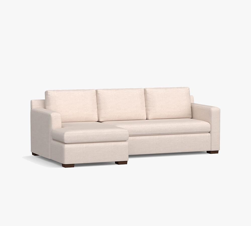 Shasta Square Arm Upholstered Right Arm Sofa with Chaise Sectional, Polyester Wrapped Cushions, Performance Slub Cotton White - Image 0