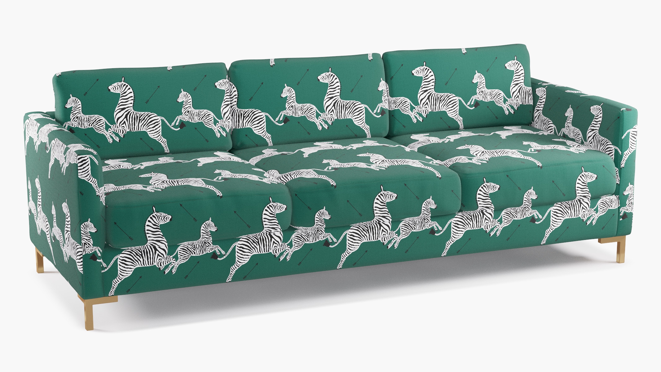 Modern Sofa, Emerald Zebra, Brass L Leg - Image 1