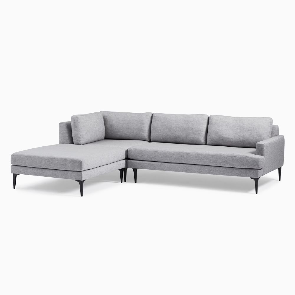 Andes 105" Multi-Seat Left 3-Piece Ottoman Sectional, Standard Depth, Performance Coastal Linen, Storm Gray, Dark Pewter - Image 0