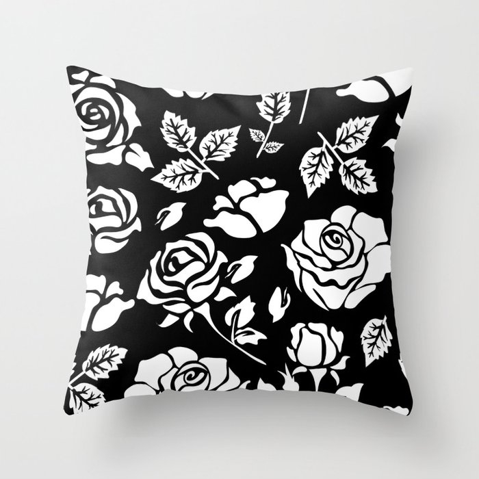 White Rose #illustration #pattern Throw Pillow by 83 Oranges Modern Bohemian Prints - Cover (18" x 18") With Pillow Insert - Indoor Pillow - Image 0