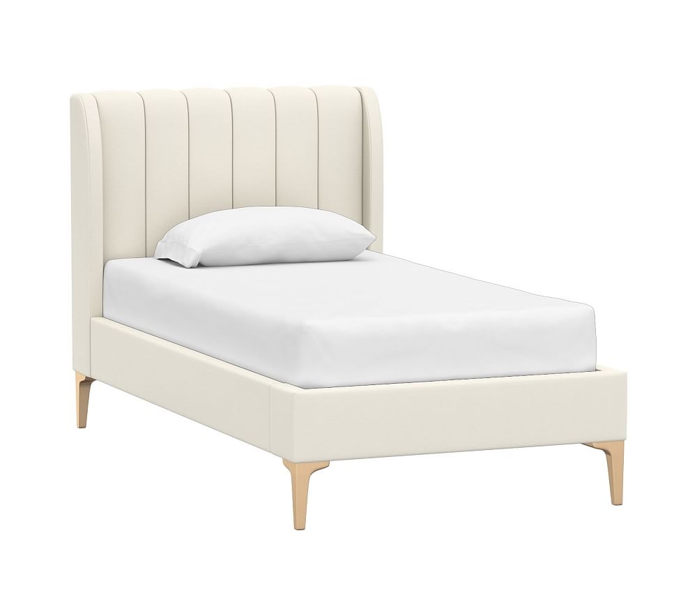 Avalon Upholstered Bed, Complete Bed, Twin, Recycled Blend Chenille, Washed Ivory - Image 0