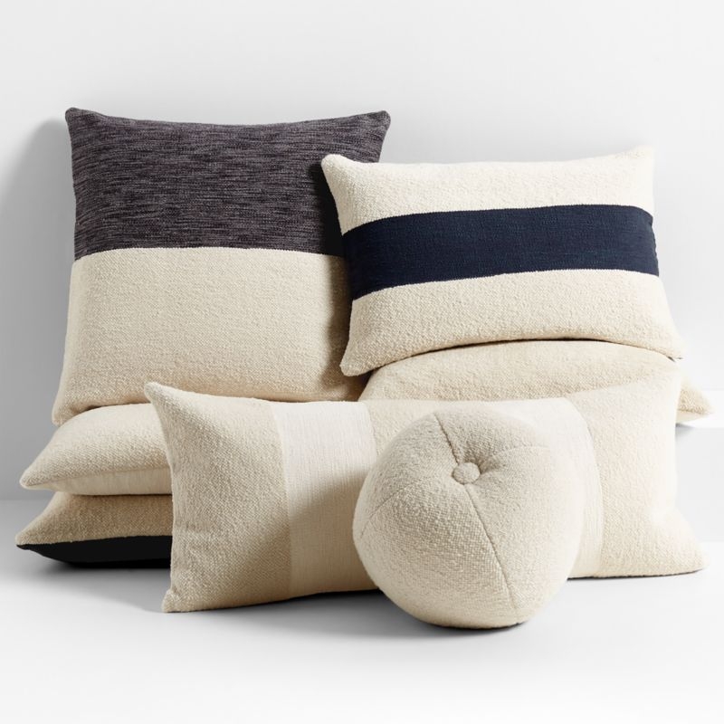 Biella Wool-Cotton Blend Textured 23x23 Arctic Ivory Throw Pillow with Down-Alternative Insert - Image 3