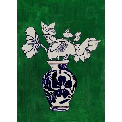 Navy Bouquet And Vase - Wrapped Canvas Painting - Image 0
