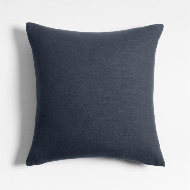 Organic Cotton Monogrammable 20"x20" Deep Indigo Throw Pillow with Feather Insert - Image 0