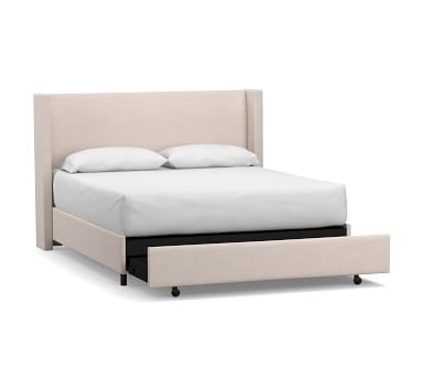 Elliot Shelter Upholstered Headboard with Footboard Storage Platform Bed, Full, Basketweave Slub Ivory - Image 6