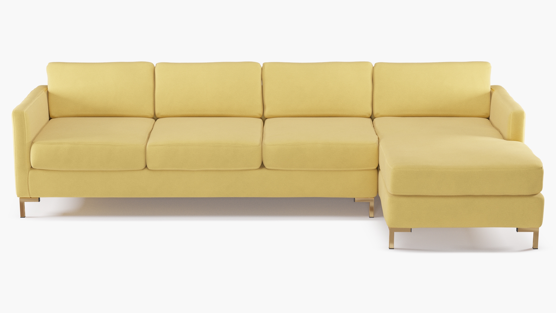 Right Facing Modern Sectional, Canary Classic Velvet, Brass - Image 0