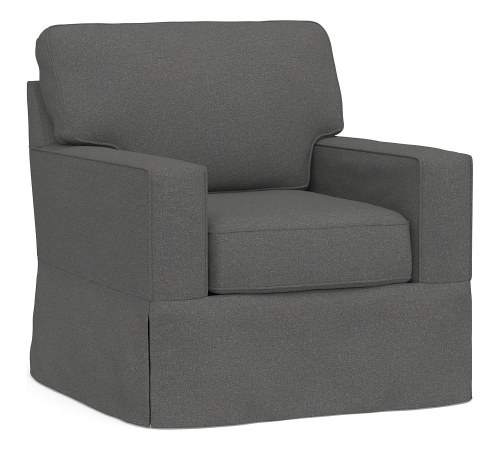 Buchanan Square Arm Slipcovered Swivel Armchair, Polyester Wrapped Cushions, Park Weave Charcoal - Image 0