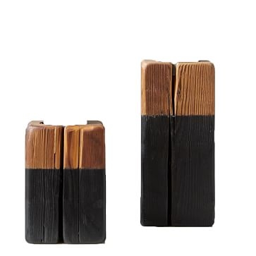 Mod Block Candle Pillars, Wood, Set of 2, Black - Image 0