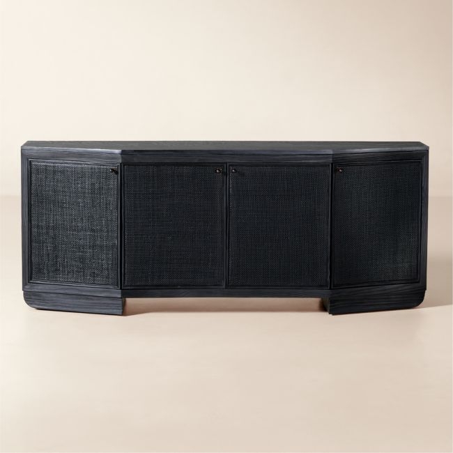 Triad 72" Black Cane and Marble Credenza - Image 0