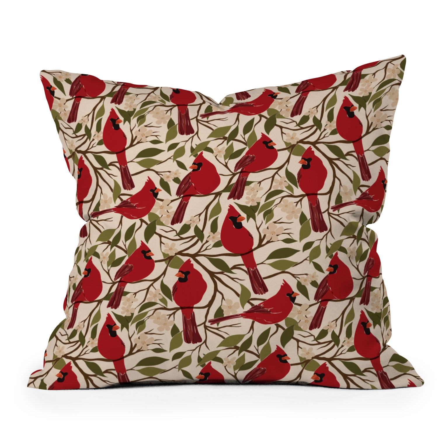 Cardinals On Blossoming Tree by Cuss Yeah Designs - Indoor Throw Pillow 20" x 20" - Image 0