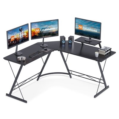 Inbox Zero L Shaped Desk, 51" Home Office Corner Desk With Shelf, Gaming Computer Desk With Monitor Stand, PC Table Workstation With Shelf, Black - Image 0