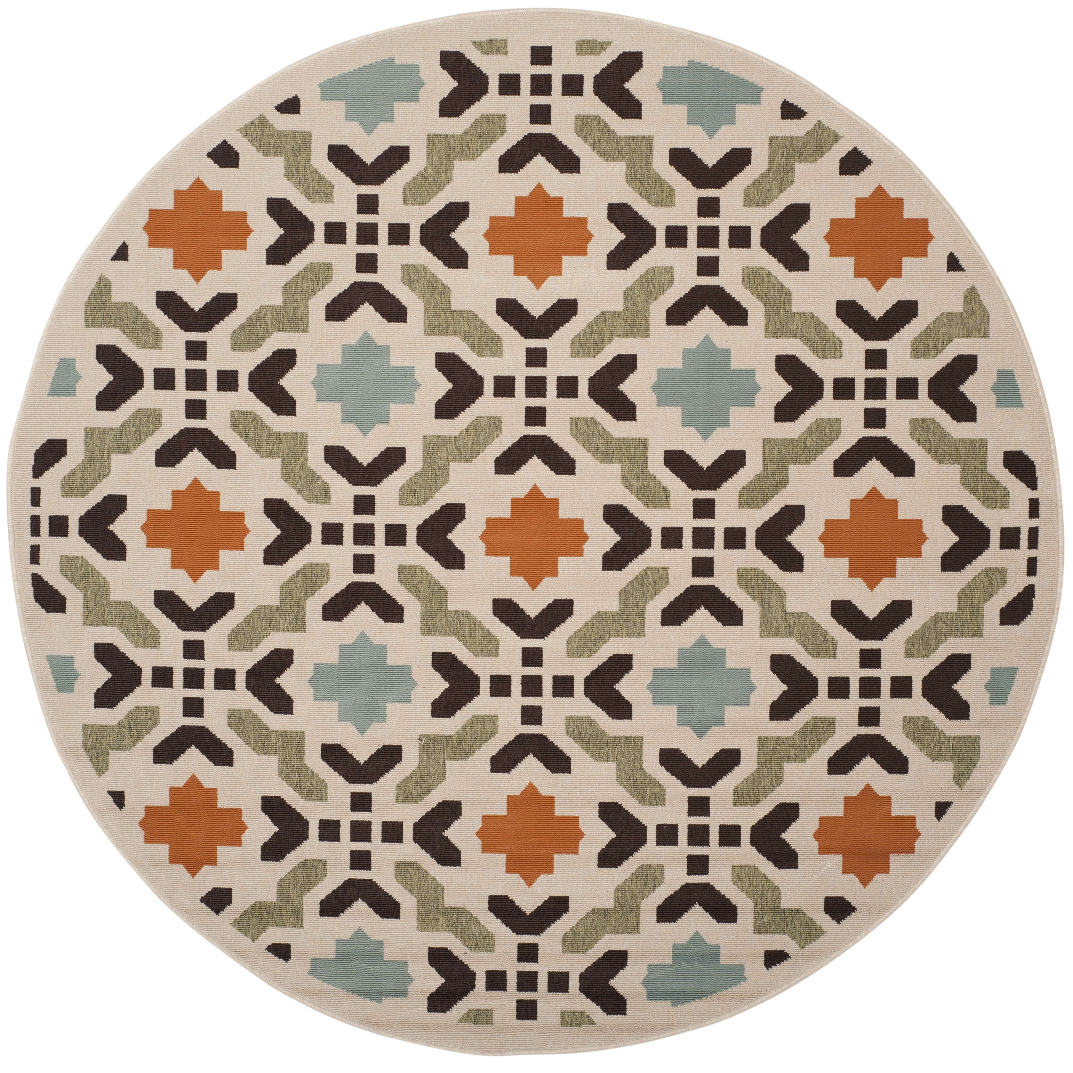 Arlo Home Indoor/Outdoor Woven Area Rug, VER080-0712, Cream/Terracotta,  6' 7" X 6' 7" Round - Image 0