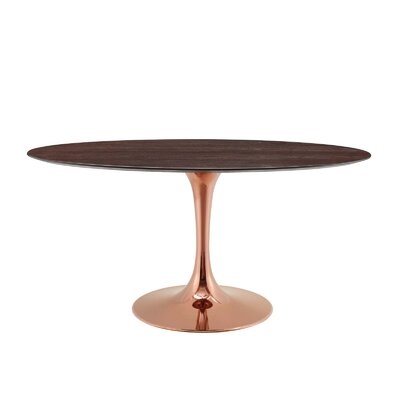 Timeo 60" Oval Wood Dining Table In Gold Cherry Walnut - Image 0