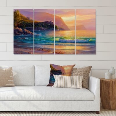 Romantic Beach During Warm Sunset - 4 Piece Wrapped Canvas Graphic Art Print Set - Image 0