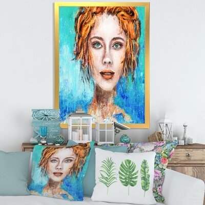 A Woman Face With Green Eyes & Red Hair - Modern Canvas Wall Art Print-36973 - Image 0