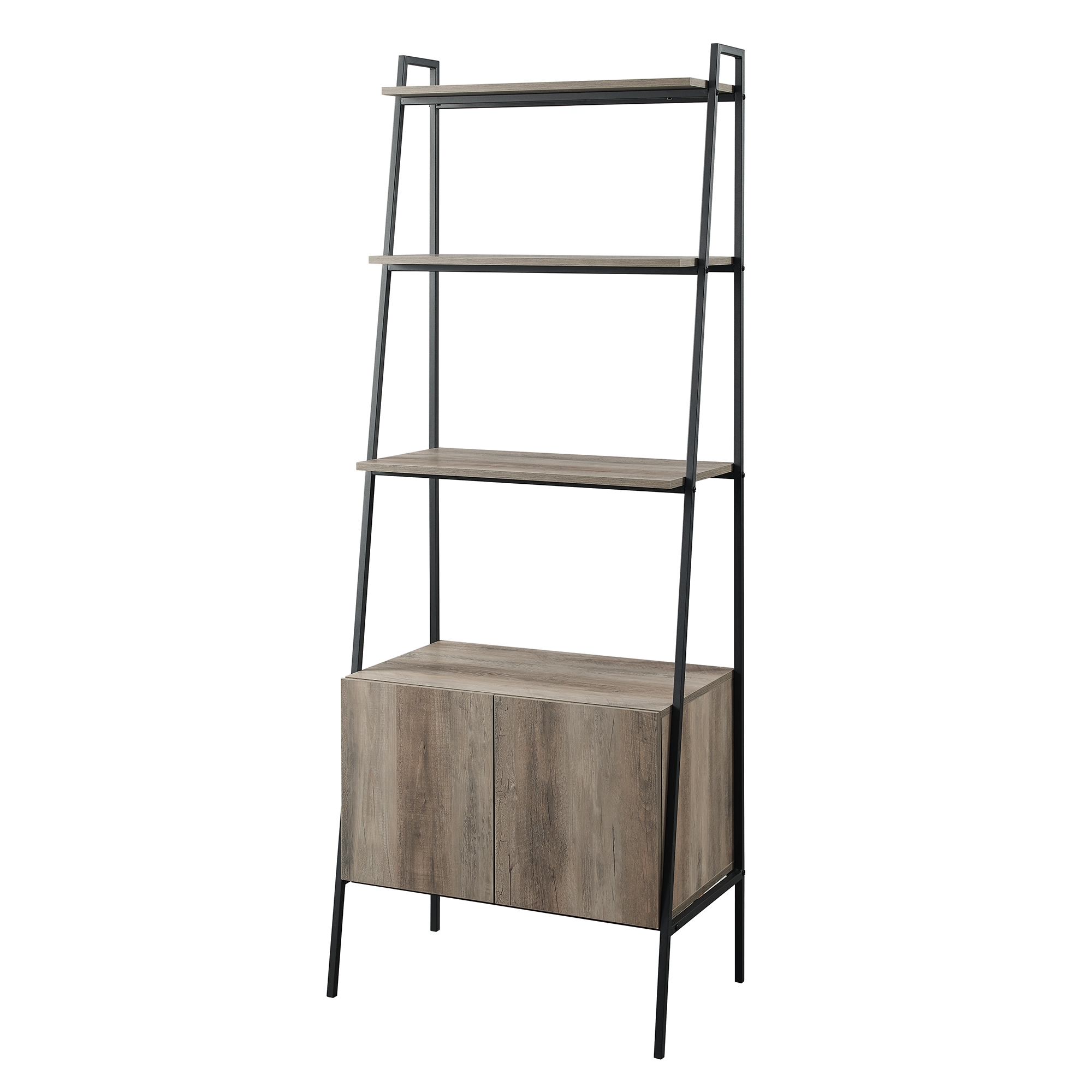 Arlo 72" Industrial Modern Ladder Shelf with Cabinet - Grey Wash - Image 3