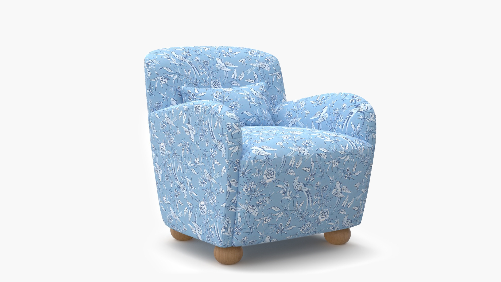 Club Chair, Blue Aviary, Natural Bun Foot - Image 1