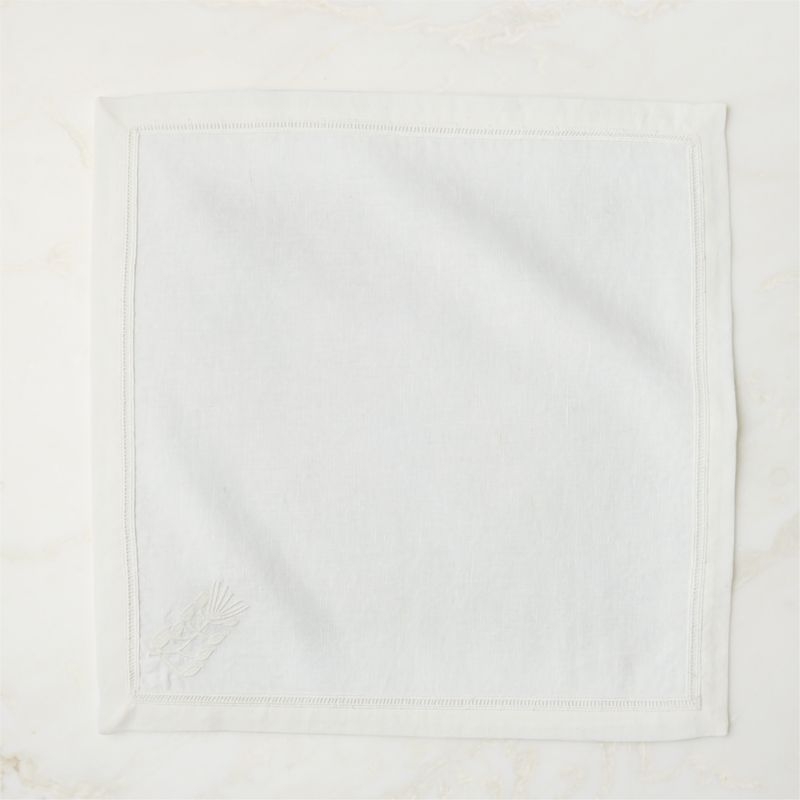 Rene Warm White Organic Cotton and Linen Embroidered Napkin - Image 1