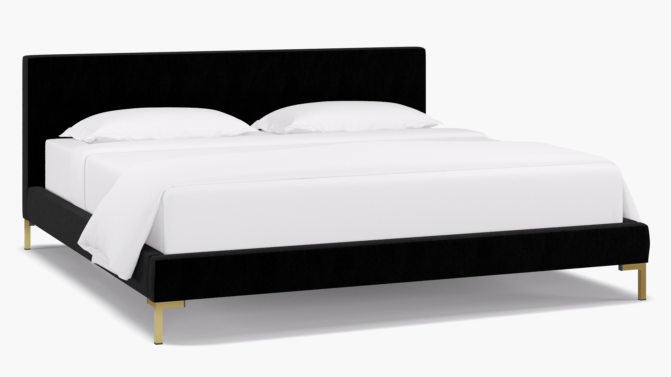 Modern Platform Bed, Nero Velvet, Brass, King - Image 1
